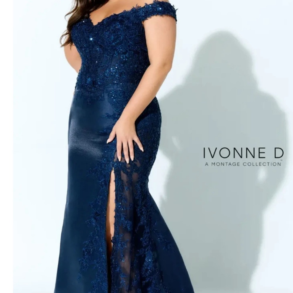 Navy Blue Lace Evening Gown